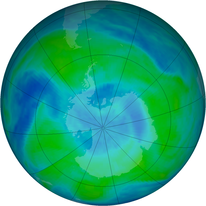 Antarctic ozone map for 28 February 1991